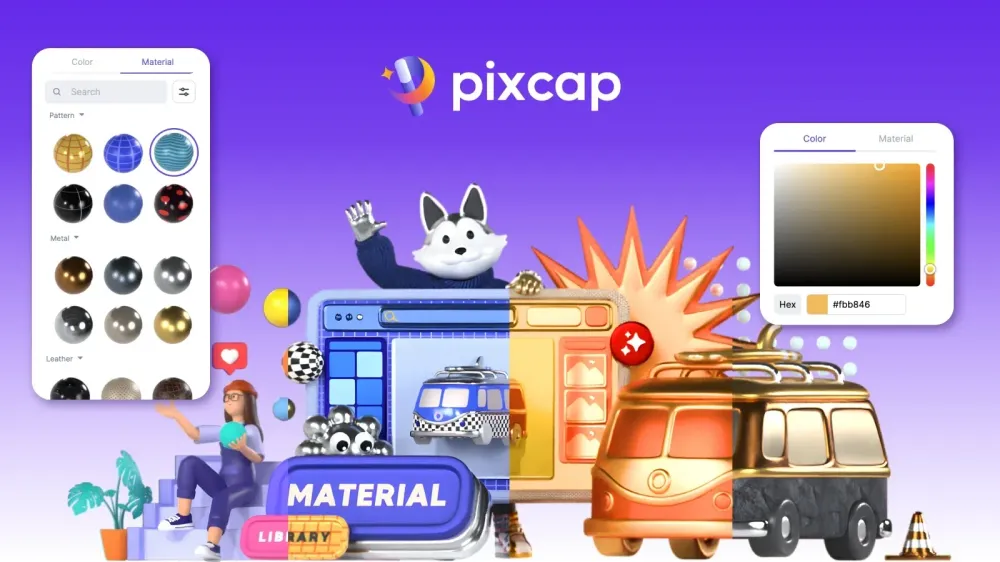 Pixcap 재료 라이브러리로 3D 디자인 향상