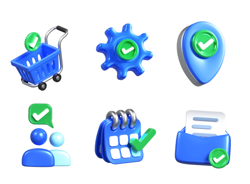 9 Action Completion Icon Pack 3d pack of graphics and illustrations