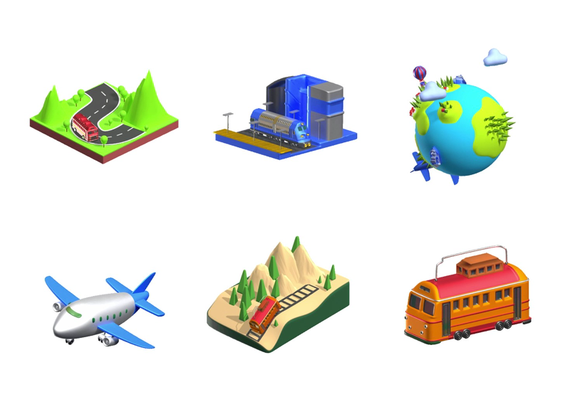 29 Transporte Icono animado en 3D 3d pack of graphics and illustrations