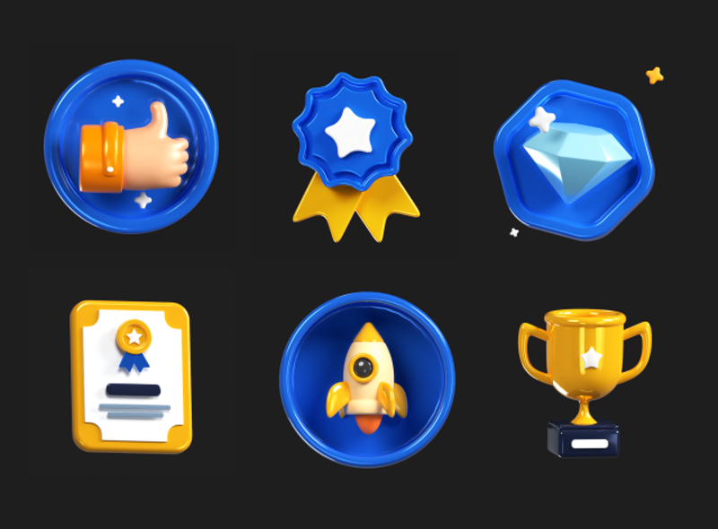 9 Pacote de ícones de troféus e distintivos 3d pack of graphics and illustrations