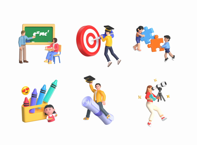 15 Educación Vol. 3 3d pack of graphics and illustrations