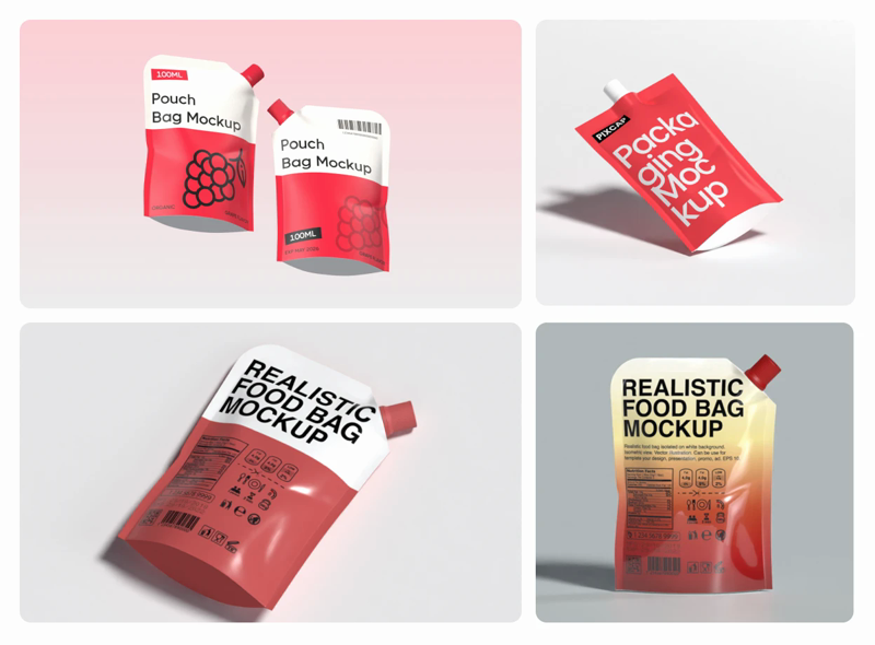 5 Beutelverpackung Mockup 3d pack of graphics and illustrations