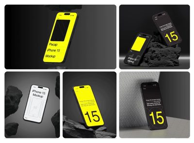 7 Iphone 15 Pro Dark Theme 3D Animated Mockup 3d pack of graphics and illustrations