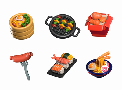 65 Pacote de ícones de alimentos 3d pack of graphics and illustrations