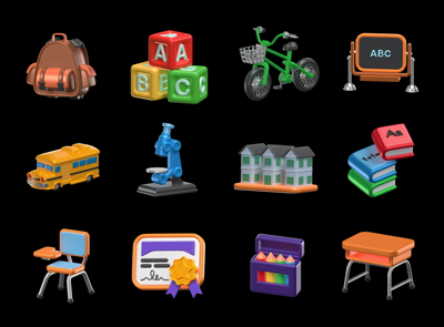 65 Pack de iconos escolares 3d pack of graphics and illustrations