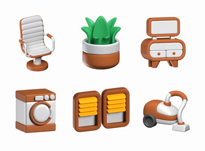 32 Casa Item Pack Icono 3d pack of graphics and illustrations