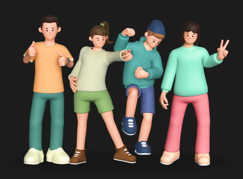 8 Adolescentes guays 3d pack of graphics and illustrations