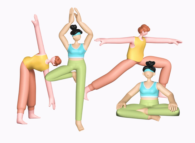 6 Yoga-Zeichen 3d pack of graphics and illustrations