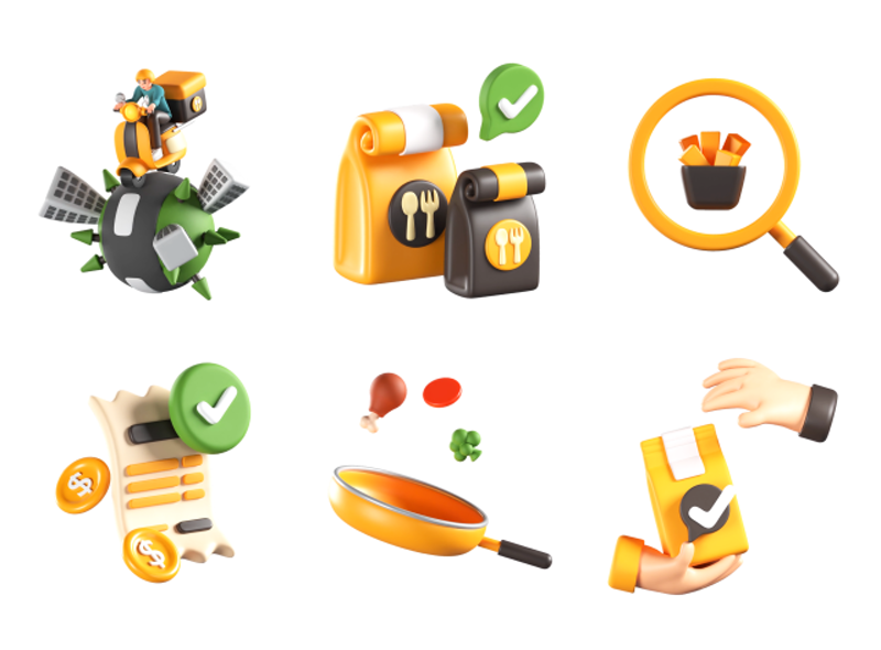 9 Paquete de iconos de reparto de comida 3d pack of graphics and illustrations