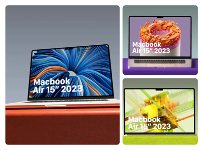 8 Macbook Air With Colorful Stage 3d pack of graphics and illustrations