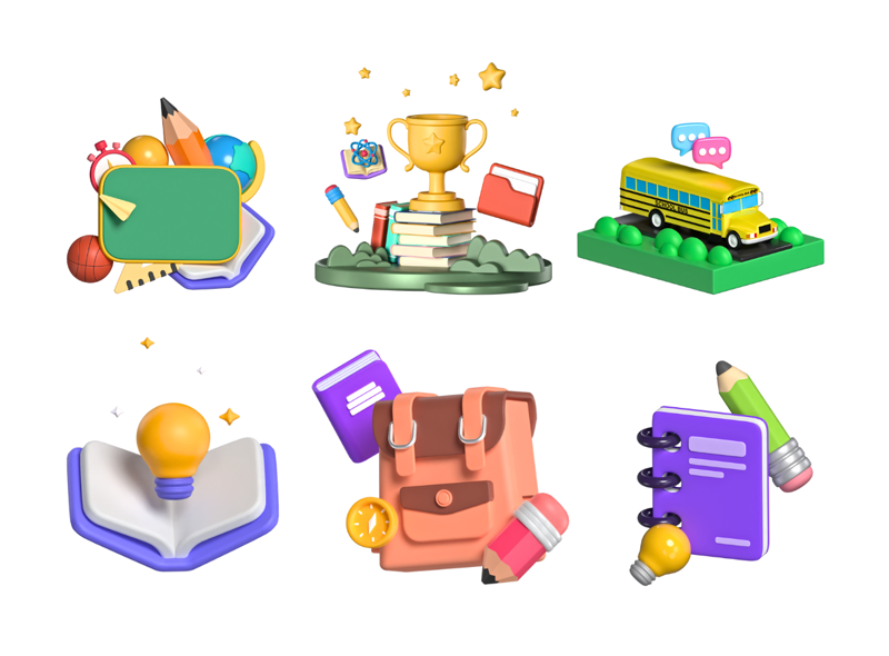 9 Educação 3d pack of graphics and illustrations