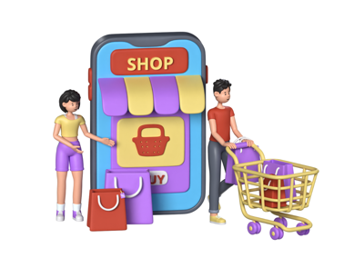 8 Escenas de compras 3d pack of graphics and illustrations