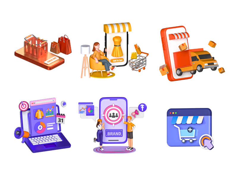 5 Ecommerce 3d pack of graphics and illustrations