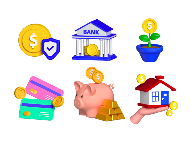 8 Banca y Finanzas 3d pack of graphics and illustrations