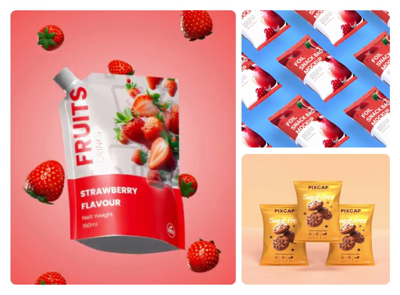 4 Pouch Food Drink Mockup 3d pack of graphics and illustrations