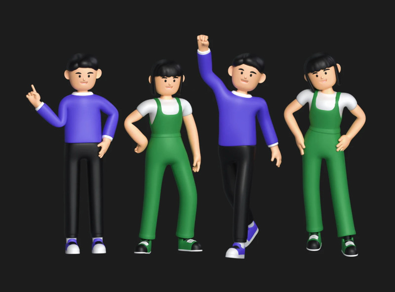 6 Team Work Characters 3d pack of graphics and illustrations