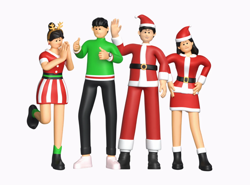 8 Christmas Characters 3d pack of graphics and illustrations