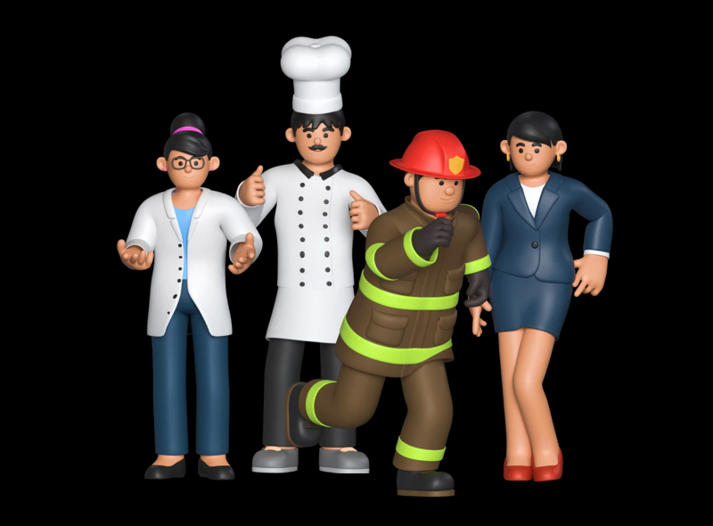 8 Professions Characters 3d pack of graphics and illustrations