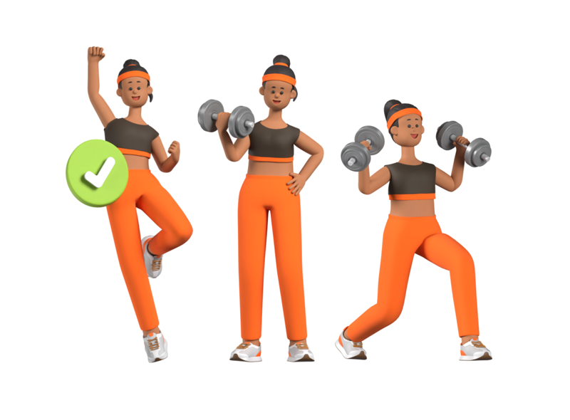 8 Pack de personajes Fitness Gym Girl 3d pack of graphics and illustrations