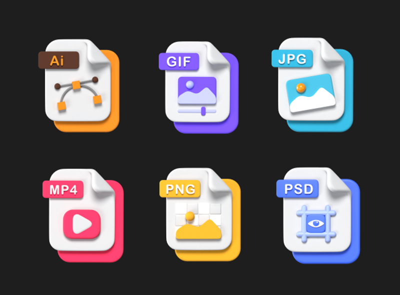 12 File format Icon Pack 3d pack of graphics and illustrations