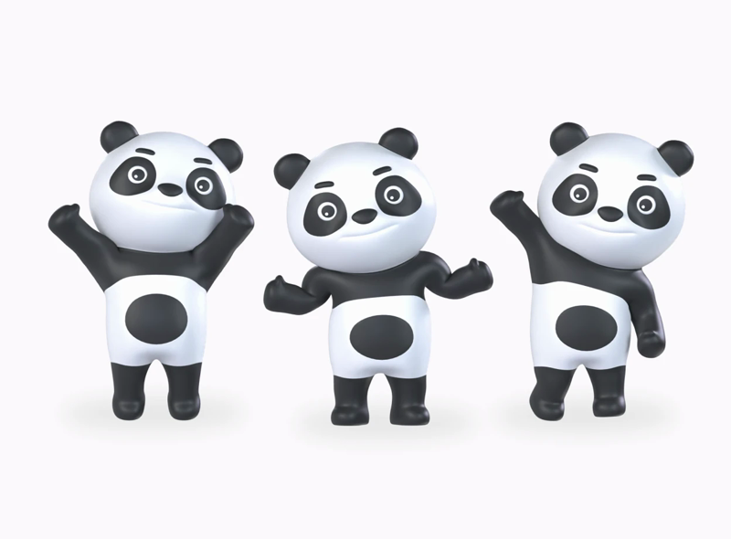 6 Pacote de personagens Panda 3d pack of graphics and illustrations