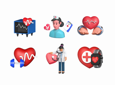 6 Cardiovascular Healthcare 3d pack of graphics and illustrations