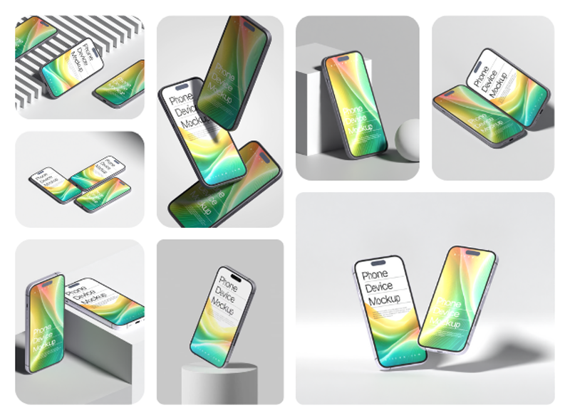 8 iPhone Mockup mit minimalistischem Hintergrund 3d pack of graphics and illustrations