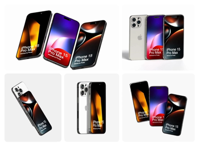 8 Isolated iPhone 15 Pro Max Mockup 3d pack of graphics and illustrations