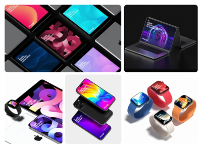 8 Isometric Apple Devices 3D Mockup Animation 3d pack of graphics and illustrations