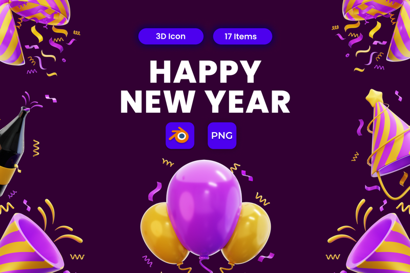 17 Happy New Year 2024 3d pack of graphics and illustrations