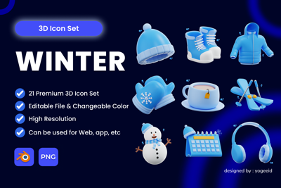 21 Pack de invierno 3d pack of graphics and illustrations