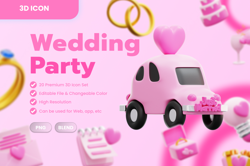 20 Festa de casamento 3d pack of graphics and illustrations