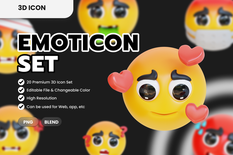 20 Emoticon-Set 3d pack of graphics and illustrations