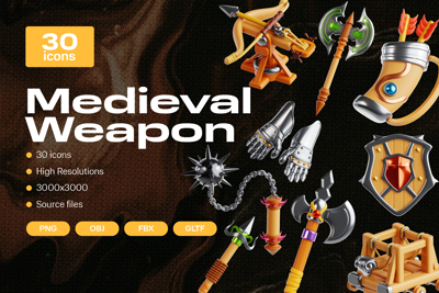 27 Medieval Weapon 3d pack of graphics and illustrations