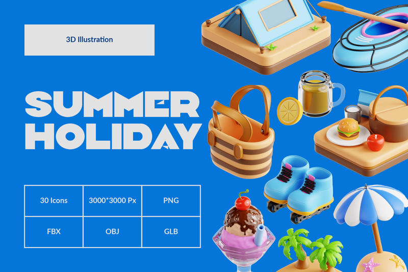 30 Vacaciones de verano 3d pack of graphics and illustrations