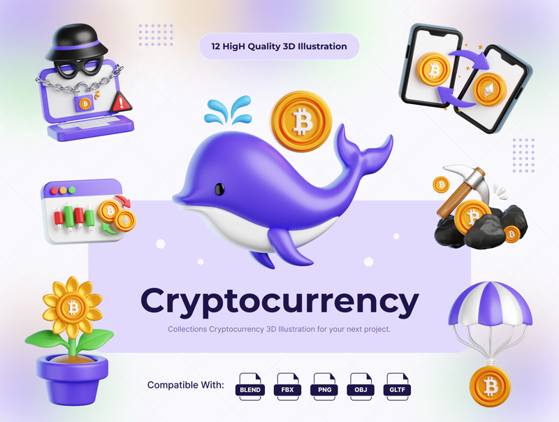 7 Criptocurrency 3d pack of graphics and illustrations