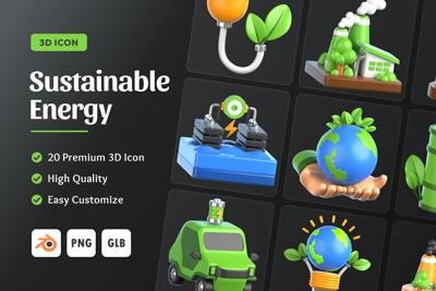 20 Nachhaltige Energie 3d pack of graphics and illustrations