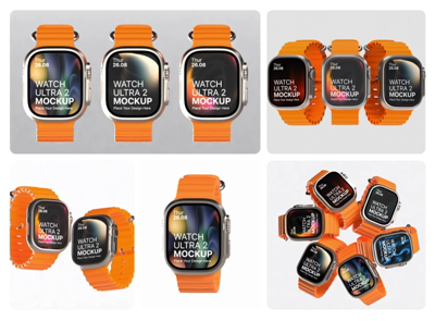 8 Pack de maquetas animadas del Apple Watch Ultra 2 3d pack of graphics and illustrations