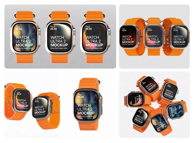 8 Apple Watch Ultra 2 Animiertes Mockup-Paket 3d pack of graphics and illustrations