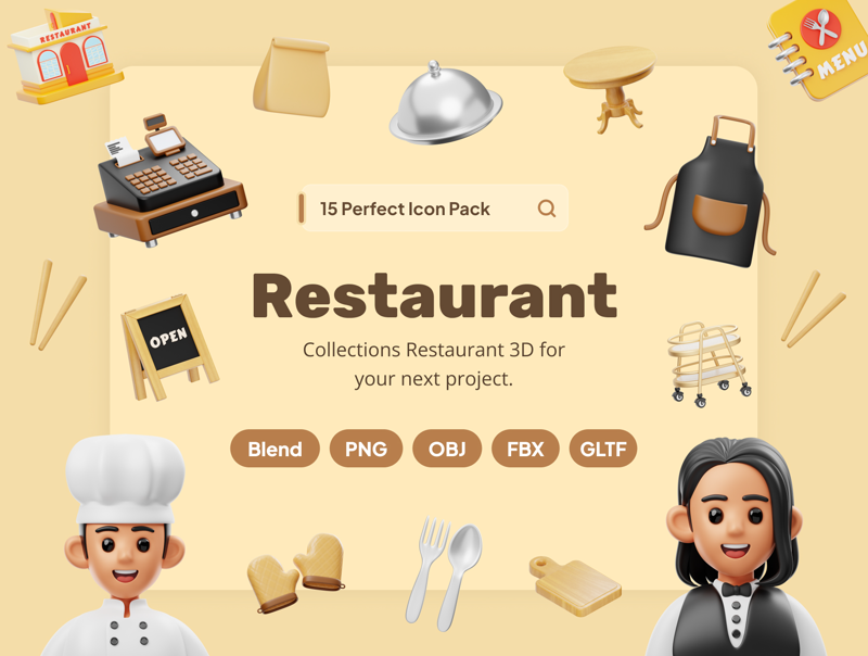 7 Restaurante 3d pack of graphics and illustrations