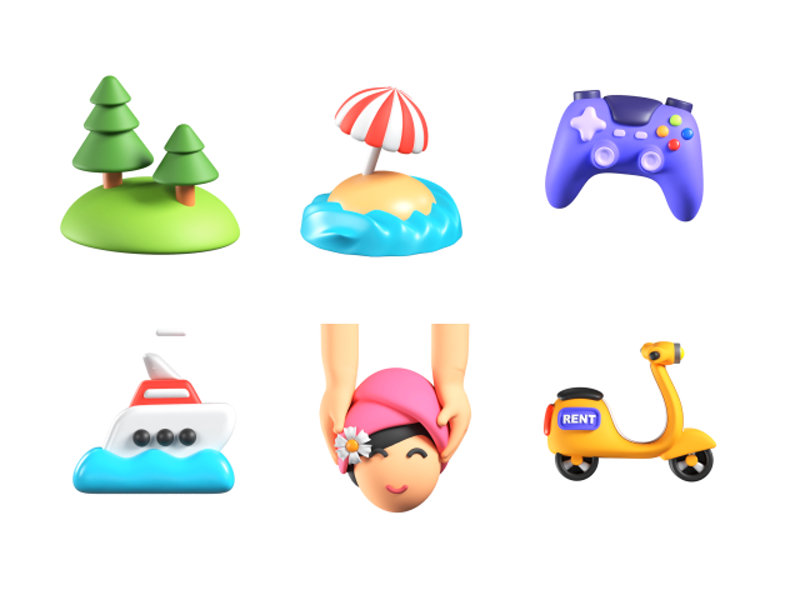 10 Paquete de iconos animados sobre viajes y experiencias 3d pack of graphics and illustrations