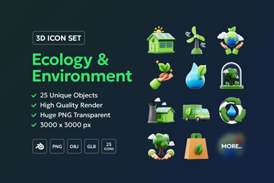 22 Ecología y medio ambiente 3d pack of graphics and illustrations