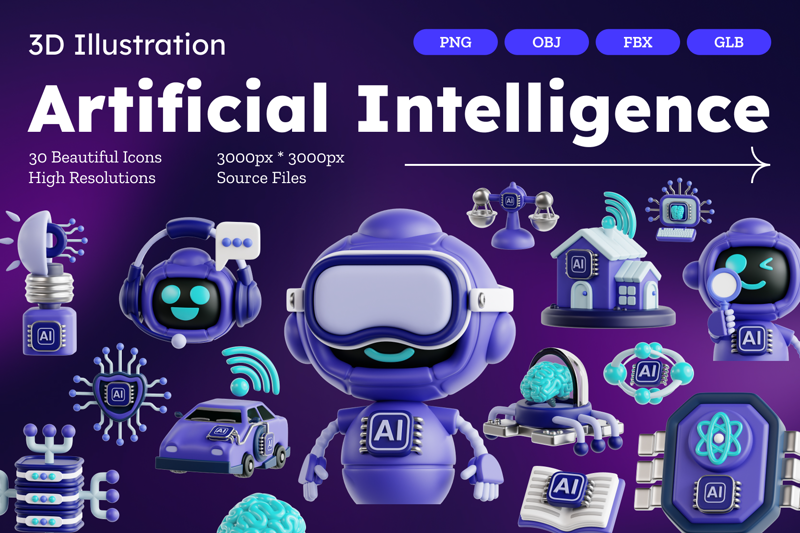 30 Artificial Intelligence  3d pack of graphics and illustrations