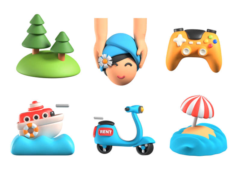 10 Paquete de iconos animados sobre viajes y experiencias 3d pack of graphics and illustrations