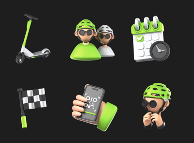 9 Scooter Alquiler Animado Icon Pack 3d pack of graphics and illustrations