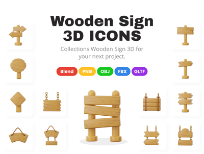 10 Wooden Signs 3d pack of graphics and illustrations