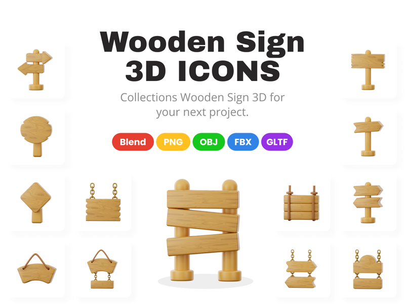 10 Wooden Signs 3d pack of graphics and illustrations