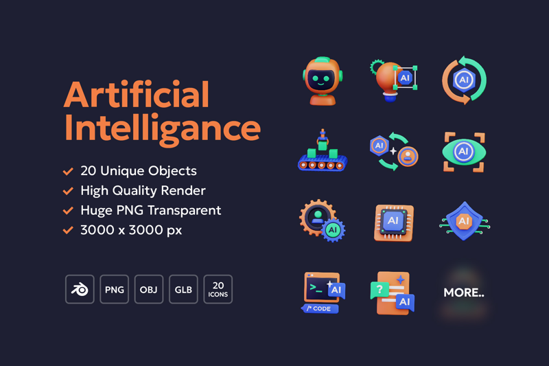 20 Künstliche Intelligenz 3d pack of graphics and illustrations