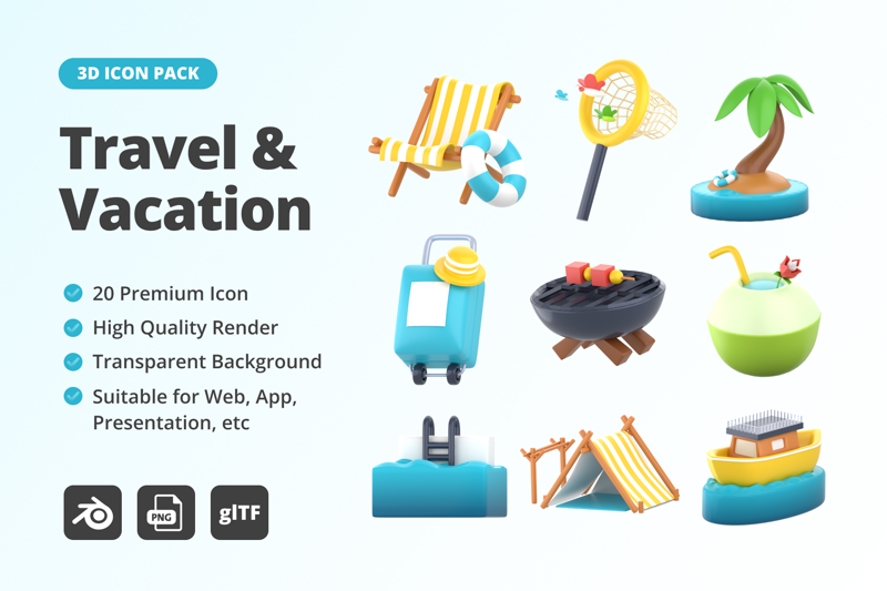 13 Viajes y vacaciones 3d pack of graphics and illustrations