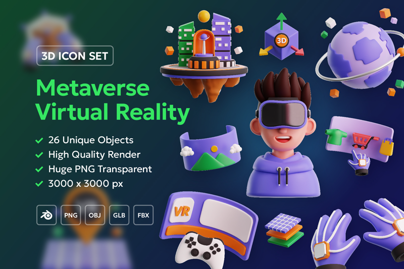 26 Metaverse Virtual Reality 3d pack of graphics and illustrations